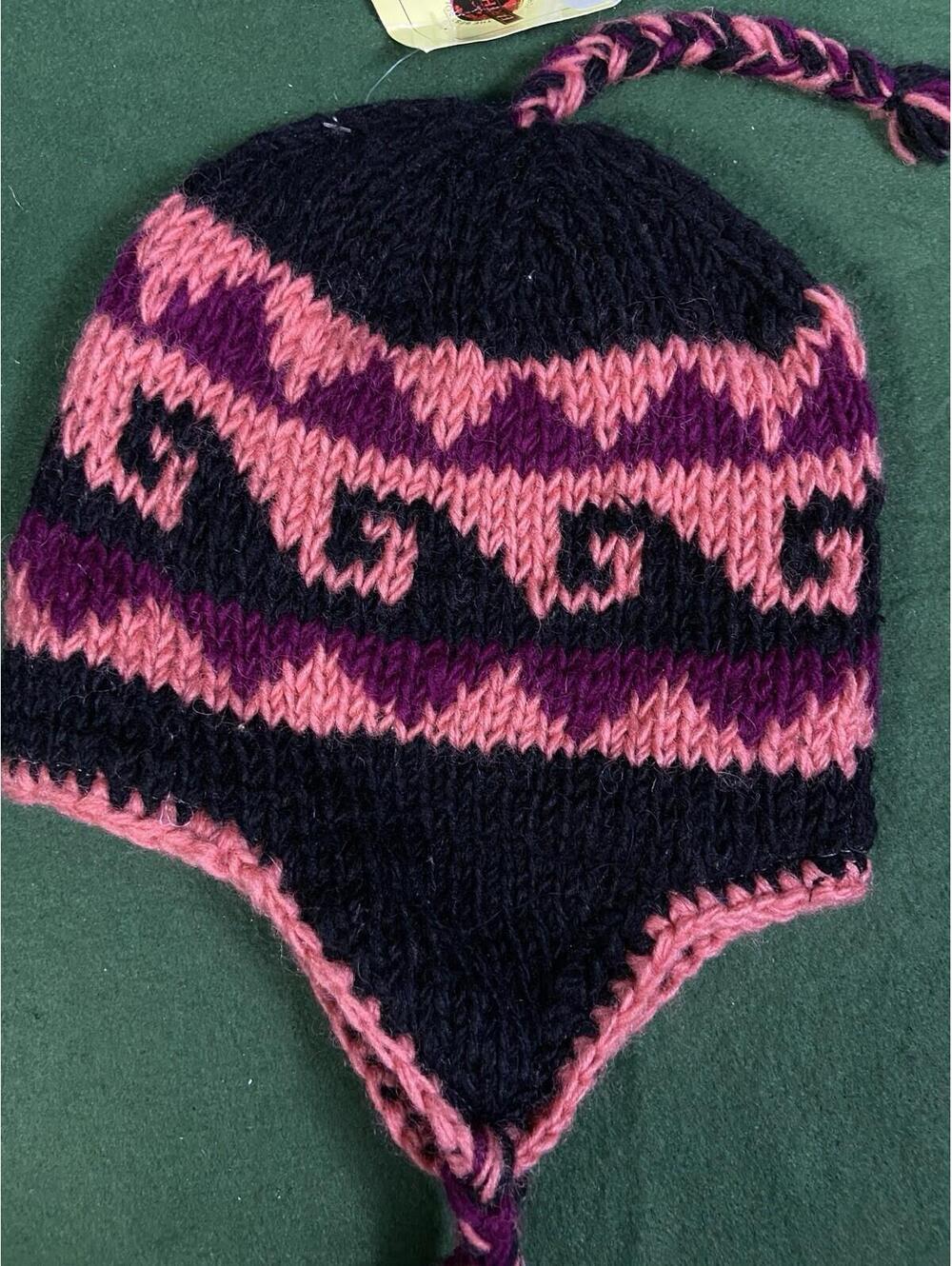 NEW EARTH RAGZ Fleece-Lined Wool Winter Hat Pink Purple Recycled Made In Nepal